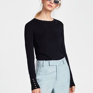 ZARA Navy Knit Pearl Cuff Sweater